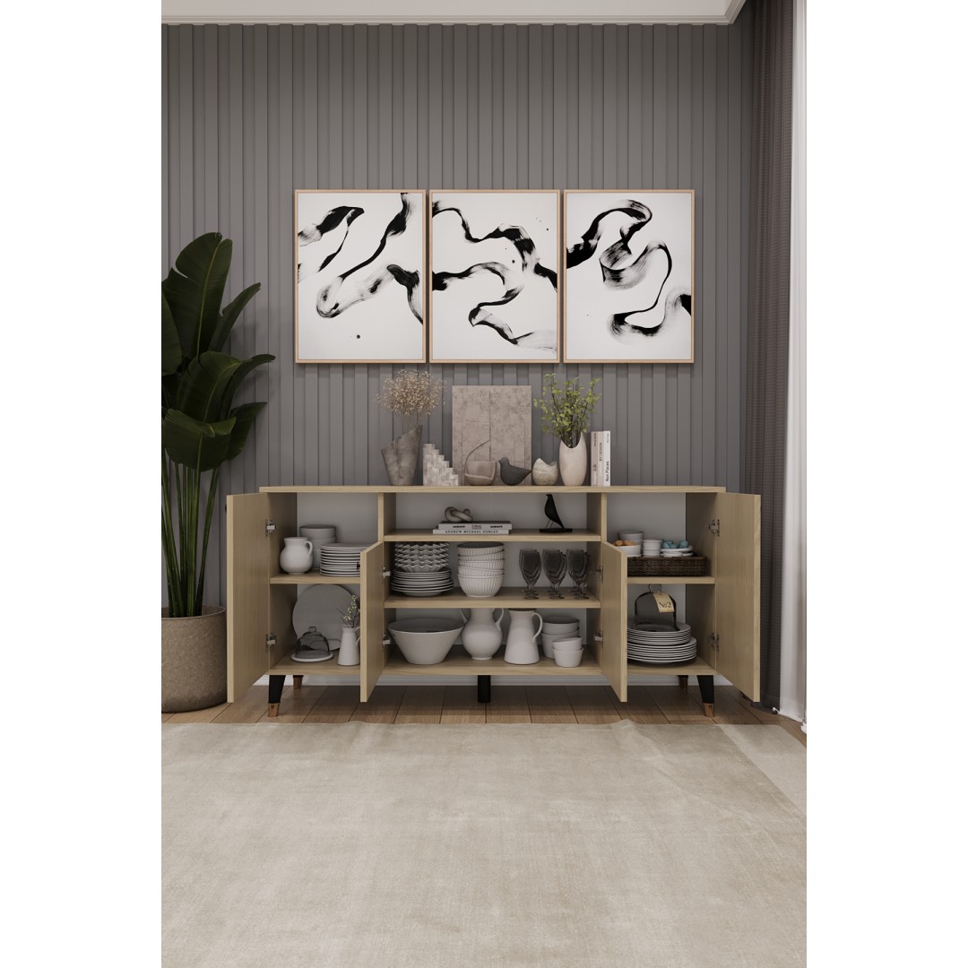 Modern Konsol – 4 Kapaklı Çok Amaçlı Dolap, Şık Saklama Ünitesi MDFLAM–Salon, Yemek Odası KNSL-02 Modern Konsol – 4 Kapaklı Çok Amaçlı Dolap, Şık Saklama Ünitesi MDFLAM–Salon, Yemek Odası KNSL-02