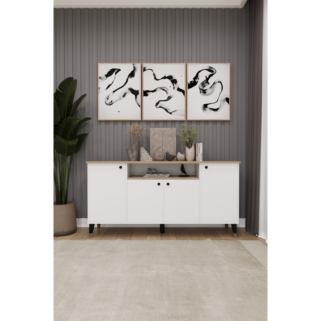 Modern Konsol – 4 Kapaklı Çok Amaçlı Dolap, Şık Saklama Ünitesi MDFLAM–Salon, Yemek Odası KNSL-02 Modern Konsol – 4 Kapaklı Çok Amaçlı Dolap, Şık Saklama Ünitesi MDFLAM–Salon, Yemek Odası KNSL-02