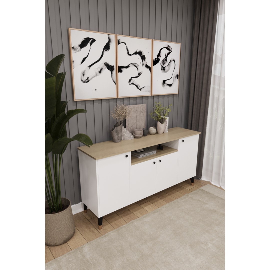 Modern Konsol – 4 Kapaklı Çok Amaçlı Dolap, Şık Saklama Ünitesi MDFLAM–Salon, Yemek Odası KNSL-02 Modern Konsol – 4 Kapaklı Çok Amaçlı Dolap, Şık Saklama Ünitesi MDFLAM–Salon, Yemek Odası KNSL-02