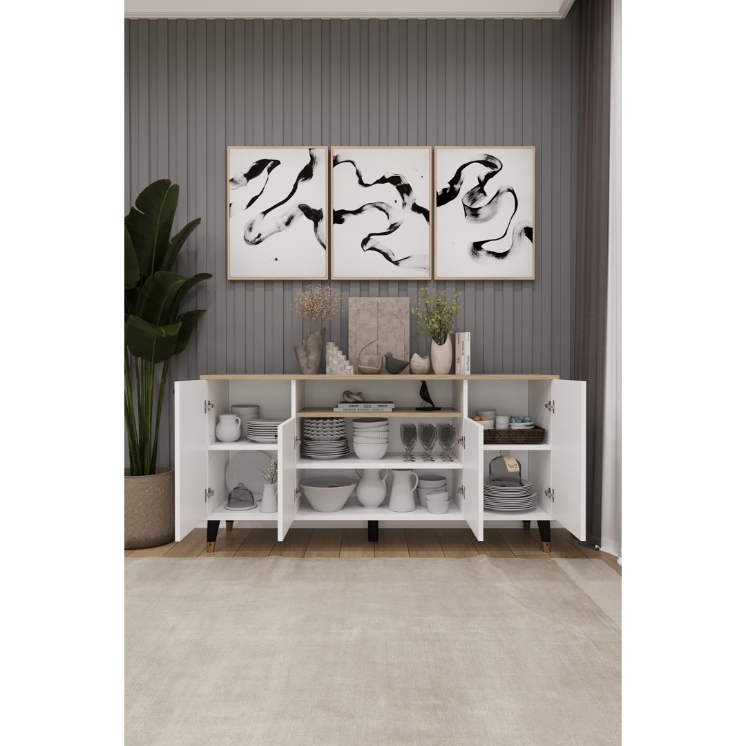 Modern Konsol – 4 Kapaklı Çok Amaçlı Dolap, Şık Saklama Ünitesi MDFLAM–Salon, Yemek Odası KNSL-02 Modern Konsol – 4 Kapaklı Çok Amaçlı Dolap, Şık Saklama Ünitesi MDFLAM–Salon, Yemek Odası KNSL-02