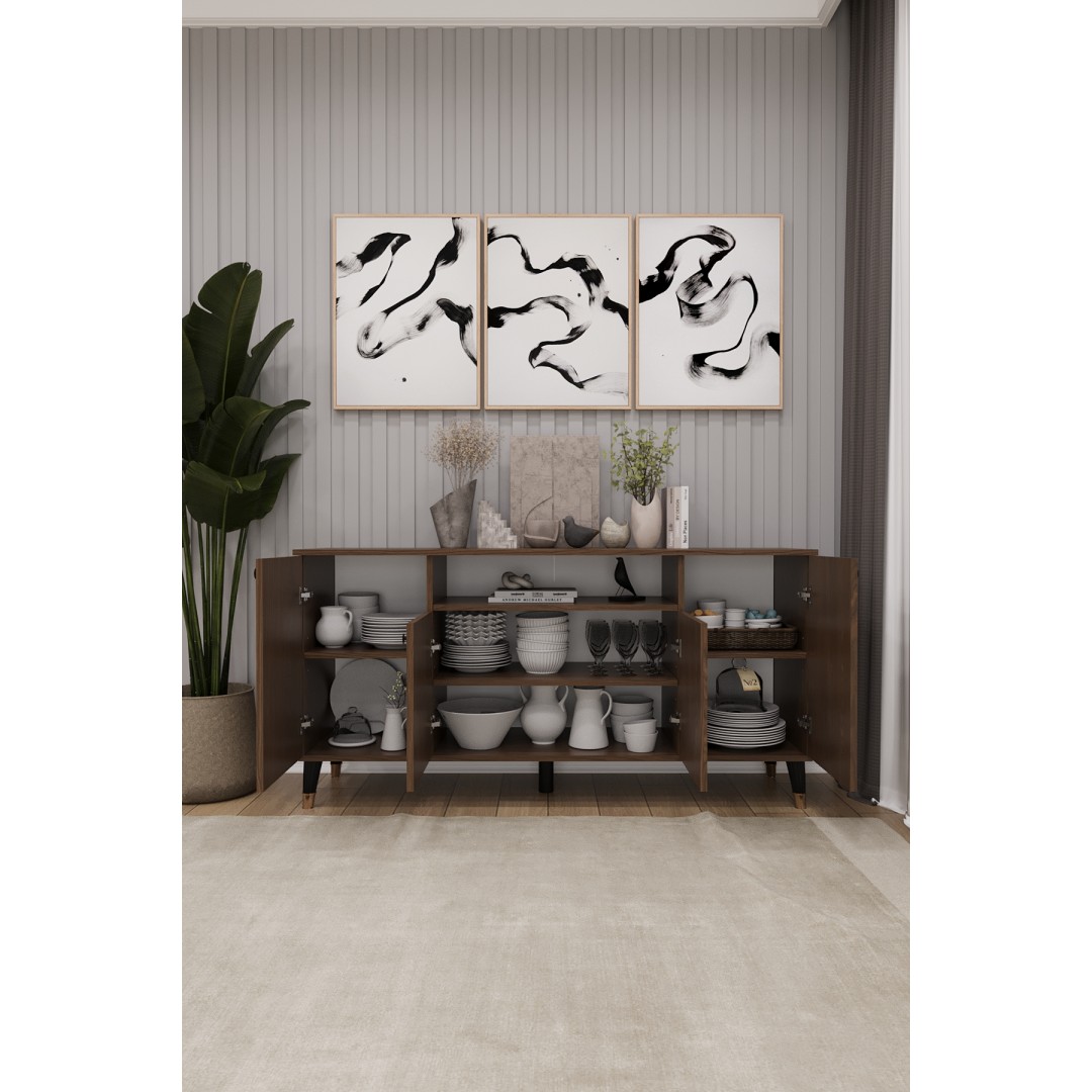 Modern Konsol – 4 Kapaklı Çok Amaçlı Dolap, Şık Saklama Ünitesi MDFLAM–Salon, Yemek Odası KNSL-02 Modern Konsol – 4 Kapaklı Çok Amaçlı Dolap, Şık Saklama Ünitesi MDFLAM–Salon, Yemek Odası KNSL-02