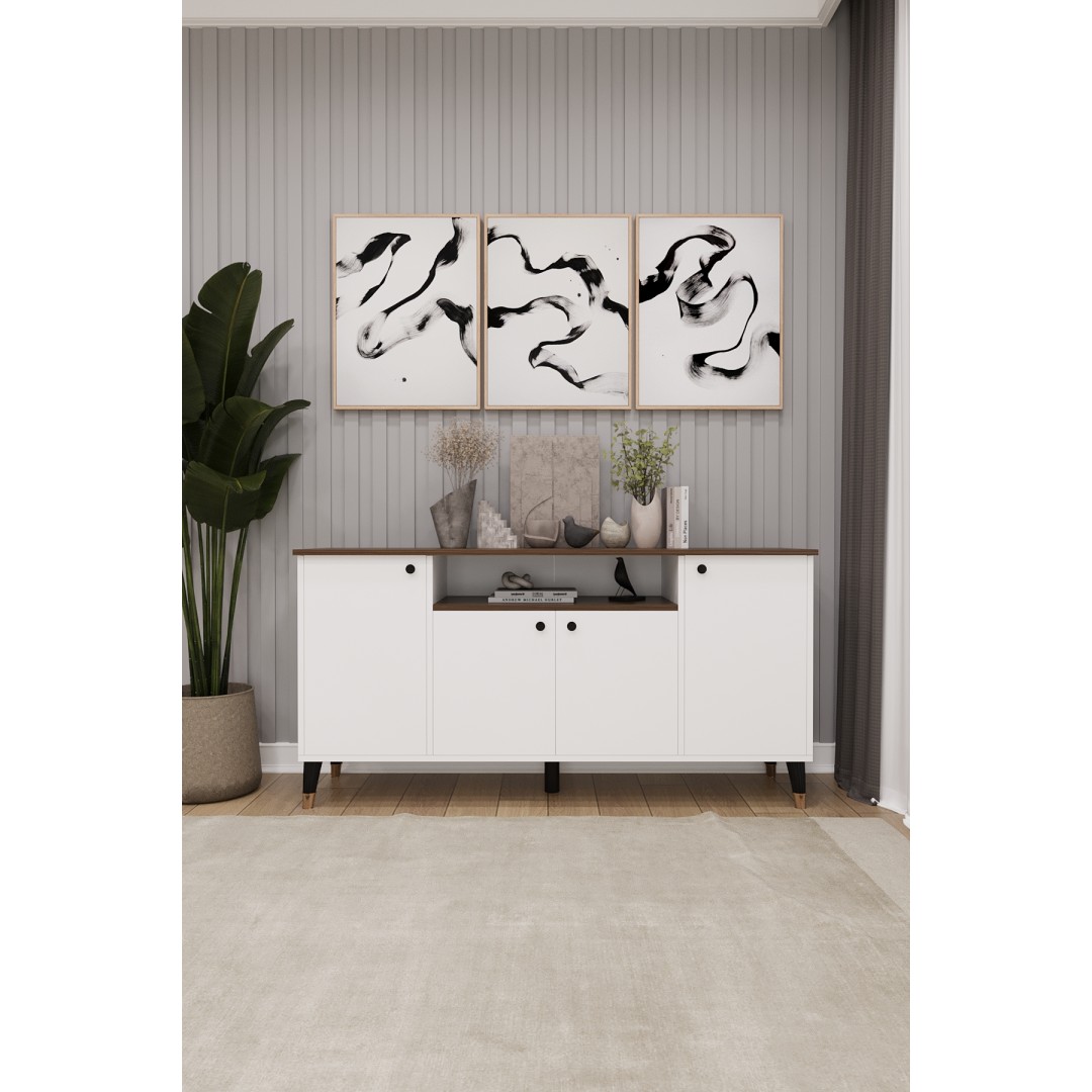 Modern Konsol – 4 Kapaklı Çok Amaçlı Dolap, Şık Saklama Ünitesi MDFLAM–Salon, Yemek Odası KNSL-02 Modern Konsol – 4 Kapaklı Çok Amaçlı Dolap, Şık Saklama Ünitesi MDFLAM–Salon, Yemek Odası KNSL-02