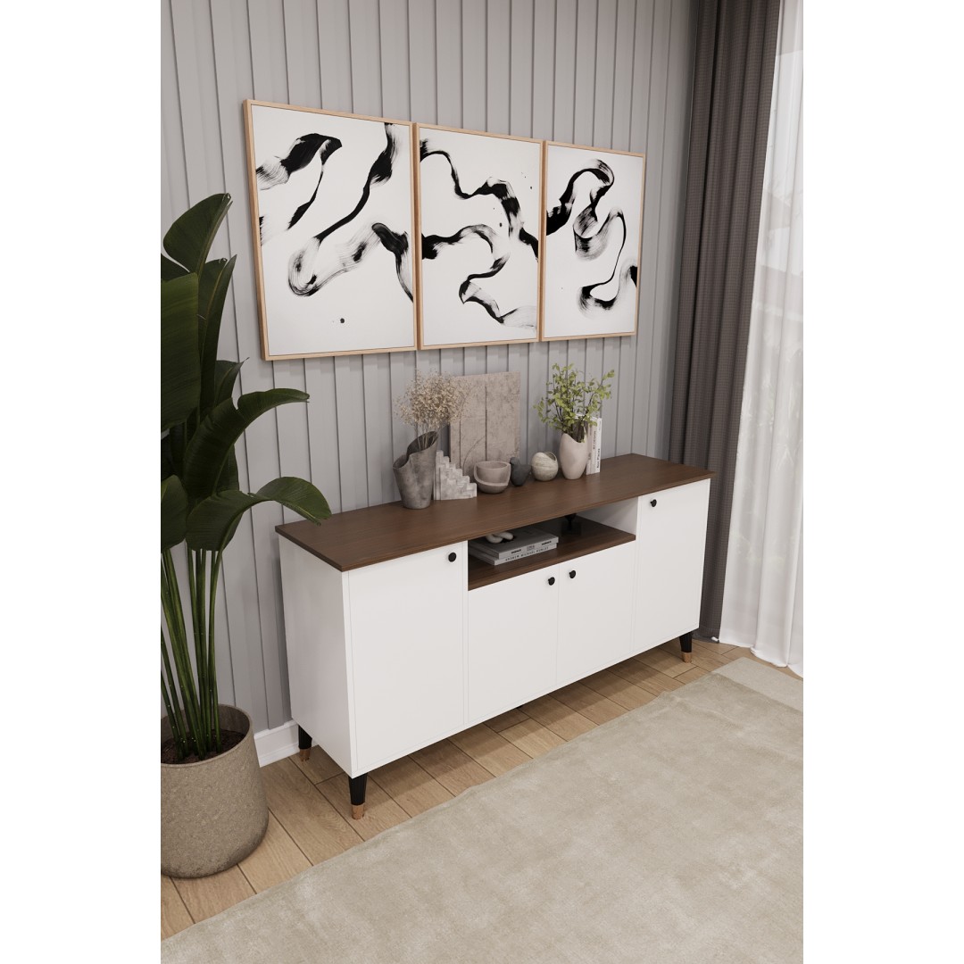 Modern Konsol – 4 Kapaklı Çok Amaçlı Dolap, Şık Saklama Ünitesi MDFLAM–Salon, Yemek Odası KNSL-02 Modern Konsol – 4 Kapaklı Çok Amaçlı Dolap, Şık Saklama Ünitesi MDFLAM–Salon, Yemek Odası KNSL-02