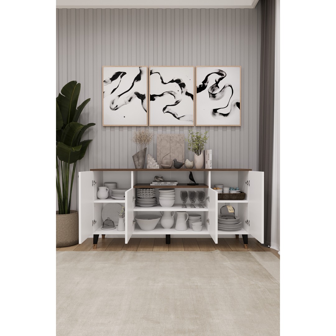 Modern Konsol – 4 Kapaklı Çok Amaçlı Dolap, Şık Saklama Ünitesi MDFLAM–Salon, Yemek Odası KNSL-02 Modern Konsol – 4 Kapaklı Çok Amaçlı Dolap, Şık Saklama Ünitesi MDFLAM–Salon, Yemek Odası KNSL-02