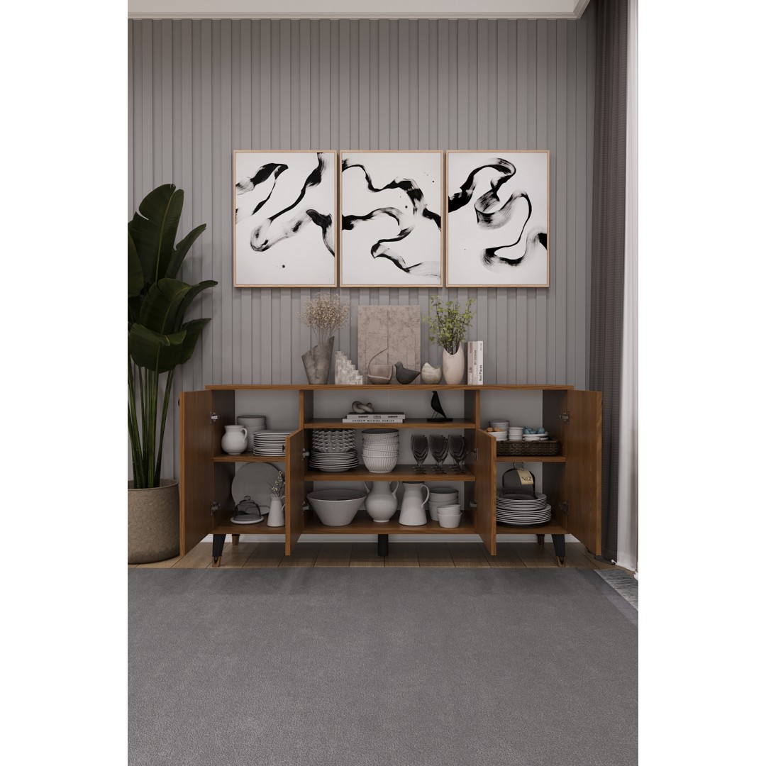 Modern Konsol – 4 Kapaklı Çok Amaçlı Dolap, Şık Saklama Ünitesi MDFLAM–Salon, Yemek Odası KNSL-02 Modern Konsol – 4 Kapaklı Çok Amaçlı Dolap, Şık Saklama Ünitesi MDFLAM–Salon, Yemek Odası KNSL-02