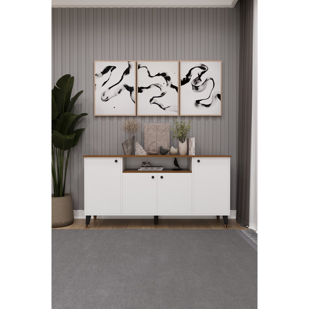 Modern Konsol – 4 Kapaklı Çok Amaçlı Dolap, Şık Saklama Ünitesi MDFLAM–Salon, Yemek Odası KNSL-02 Modern Konsol – 4 Kapaklı Çok Amaçlı Dolap, Şık Saklama Ünitesi MDFLAM–Salon, Yemek Odası KNSL-02