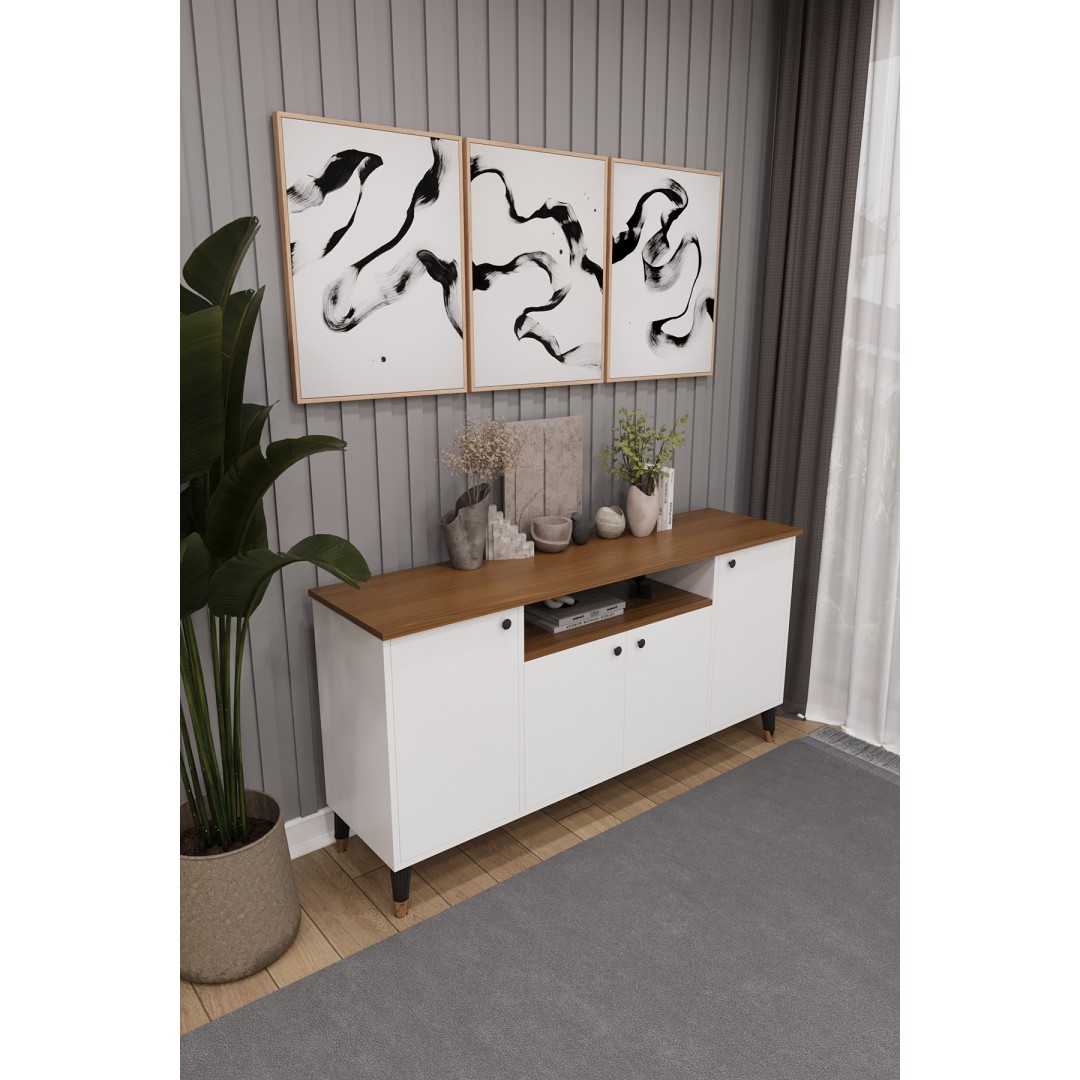 Modern Konsol – 4 Kapaklı Çok Amaçlı Dolap, Şık Saklama Ünitesi MDFLAM–Salon, Yemek Odası KNSL-02 Modern Konsol – 4 Kapaklı Çok Amaçlı Dolap, Şık Saklama Ünitesi MDFLAM–Salon, Yemek Odası KNSL-02