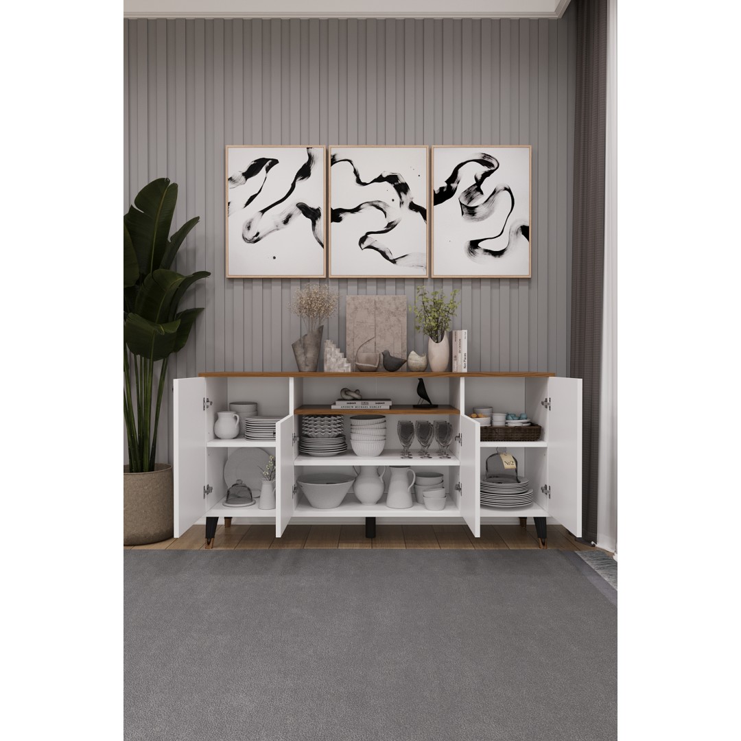 Modern Konsol – 4 Kapaklı Çok Amaçlı Dolap, Şık Saklama Ünitesi MDFLAM–Salon, Yemek Odası KNSL-02 Modern Konsol – 4 Kapaklı Çok Amaçlı Dolap, Şık Saklama Ünitesi MDFLAM–Salon, Yemek Odası KNSL-02