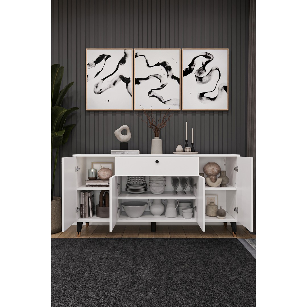 Çekmeceli Modern Konsol – 4 Kapaklı Dolap Salon & Yemek Odası Büfesi KNSL-03 Çekmeceli Modern Konsol – 4 Kapaklı Dolap Salon & Yemek Odası Büfesi KNSL-03