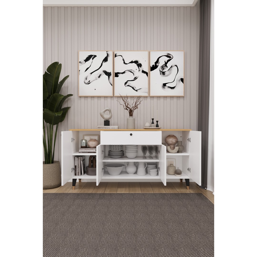 Çekmeceli Modern Konsol – 4 Kapaklı Dolap Salon & Yemek Odası Büfesi KNSL-03 Çekmeceli Modern Konsol – 4 Kapaklı Dolap Salon & Yemek Odası Büfesi KNSL-03