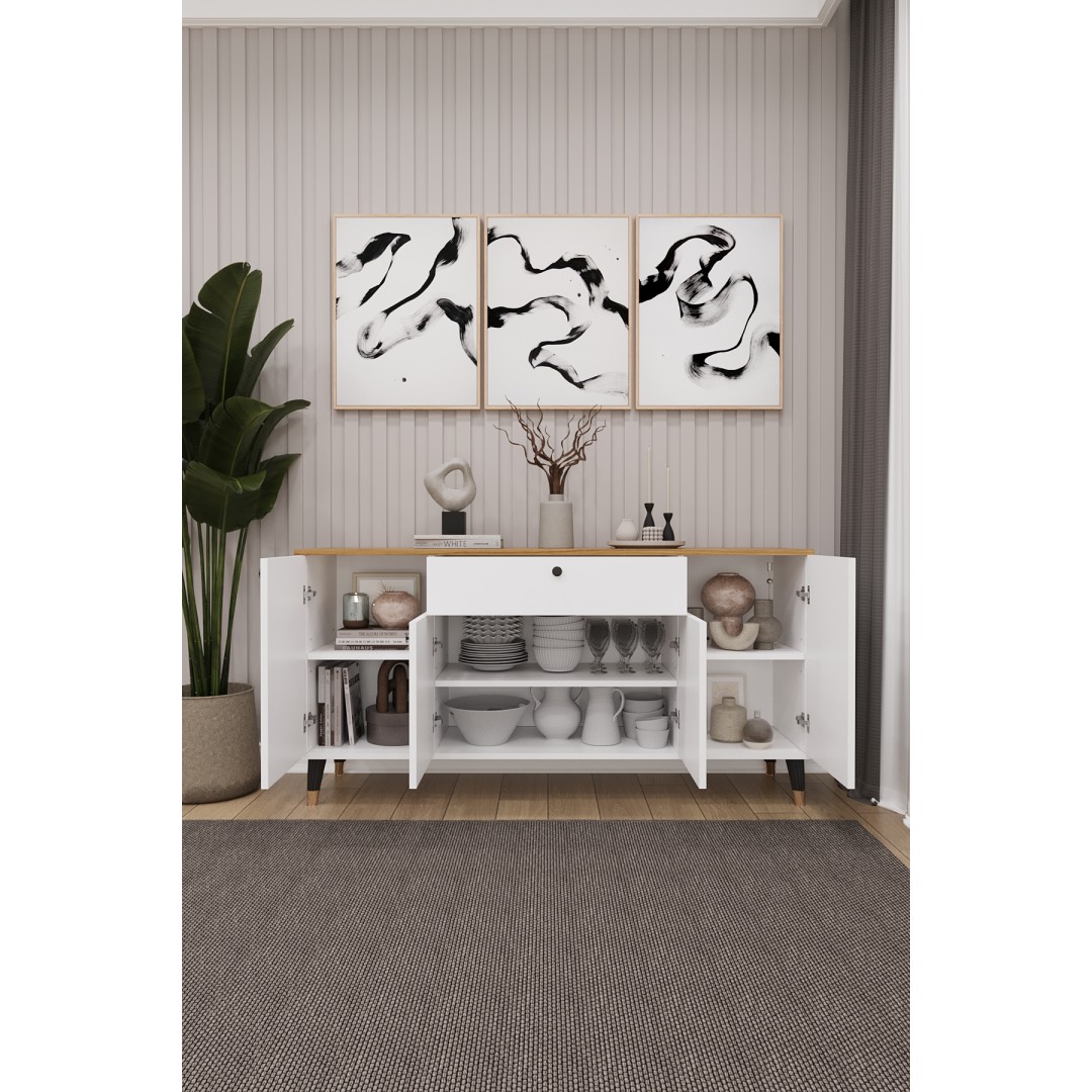 Çekmeceli Modern Konsol – 4 Kapaklı Dolap Salon & Yemek Odası Büfesi KNSL-03 Çekmeceli Modern Konsol – 4 Kapaklı Dolap Salon & Yemek Odası Büfesi KNSL-03