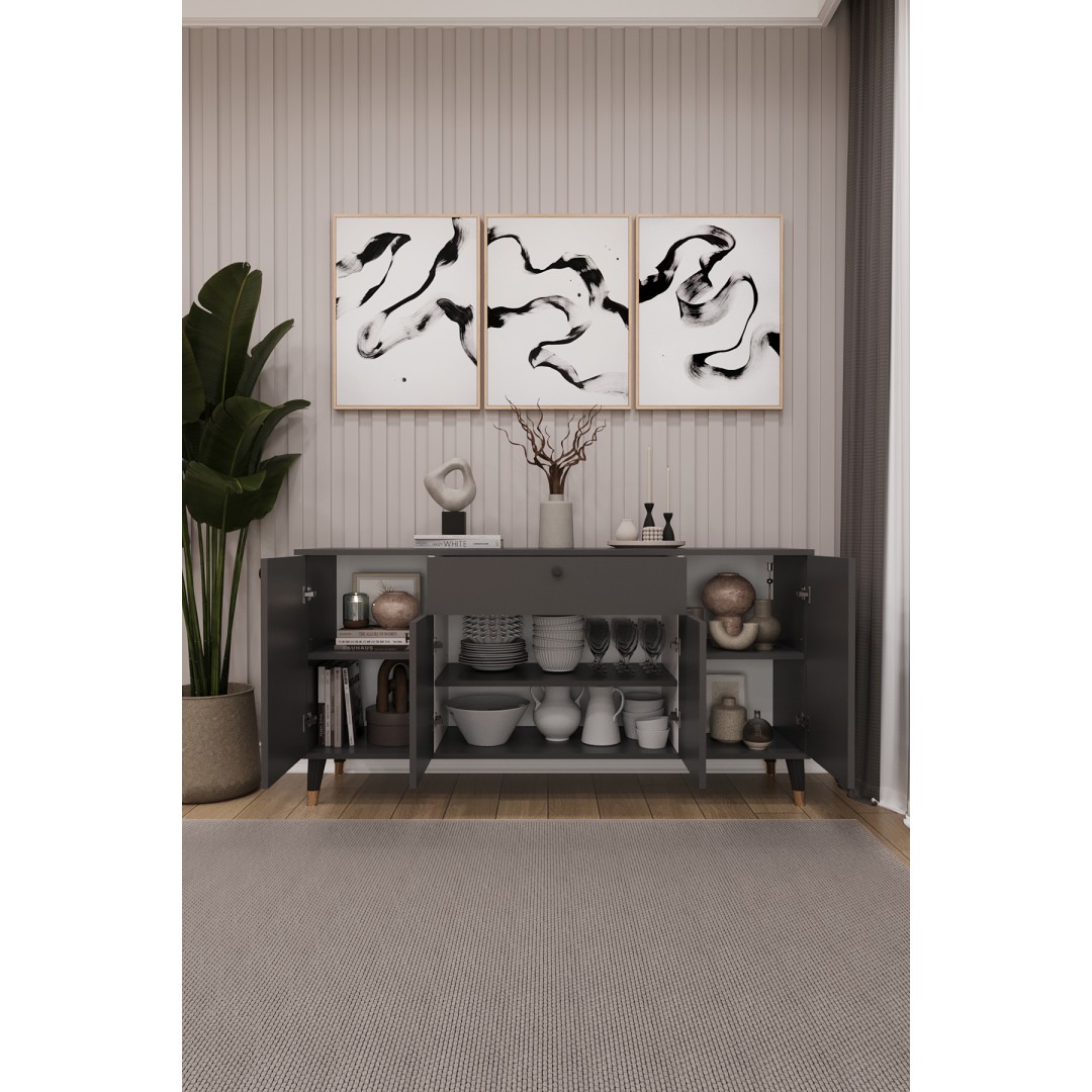 Çekmeceli Modern Konsol – 4 Kapaklı Dolap Salon & Yemek Odası Büfesi KNSL-03 Çekmeceli Modern Konsol – 4 Kapaklı Dolap Salon & Yemek Odası Büfesi KNSL-03