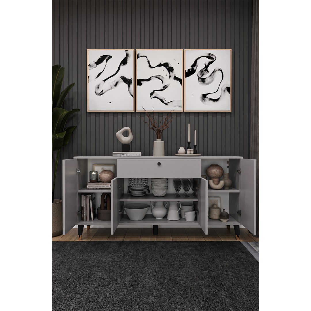 Çekmeceli Modern Konsol – 4 Kapaklı Dolap Salon & Yemek Odası Büfesi KNSL-03 Çekmeceli Modern Konsol – 4 Kapaklı Dolap Salon & Yemek Odası Büfesi KNSL-03