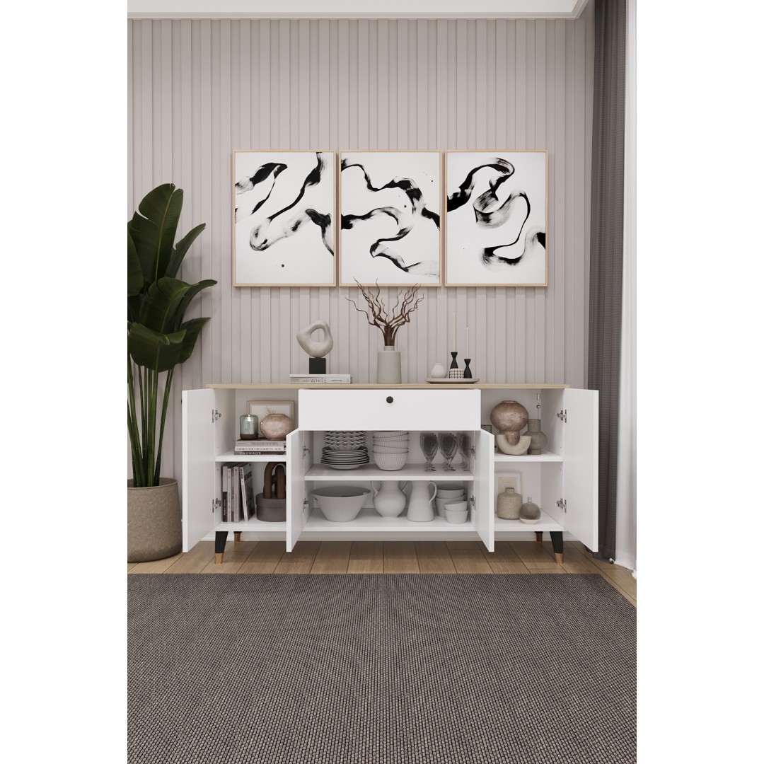 Çekmeceli Modern Konsol – 4 Kapaklı Dolap Salon & Yemek Odası Büfesi KNSL-03 Çekmeceli Modern Konsol – 4 Kapaklı Dolap Salon & Yemek Odası Büfesi KNSL-03