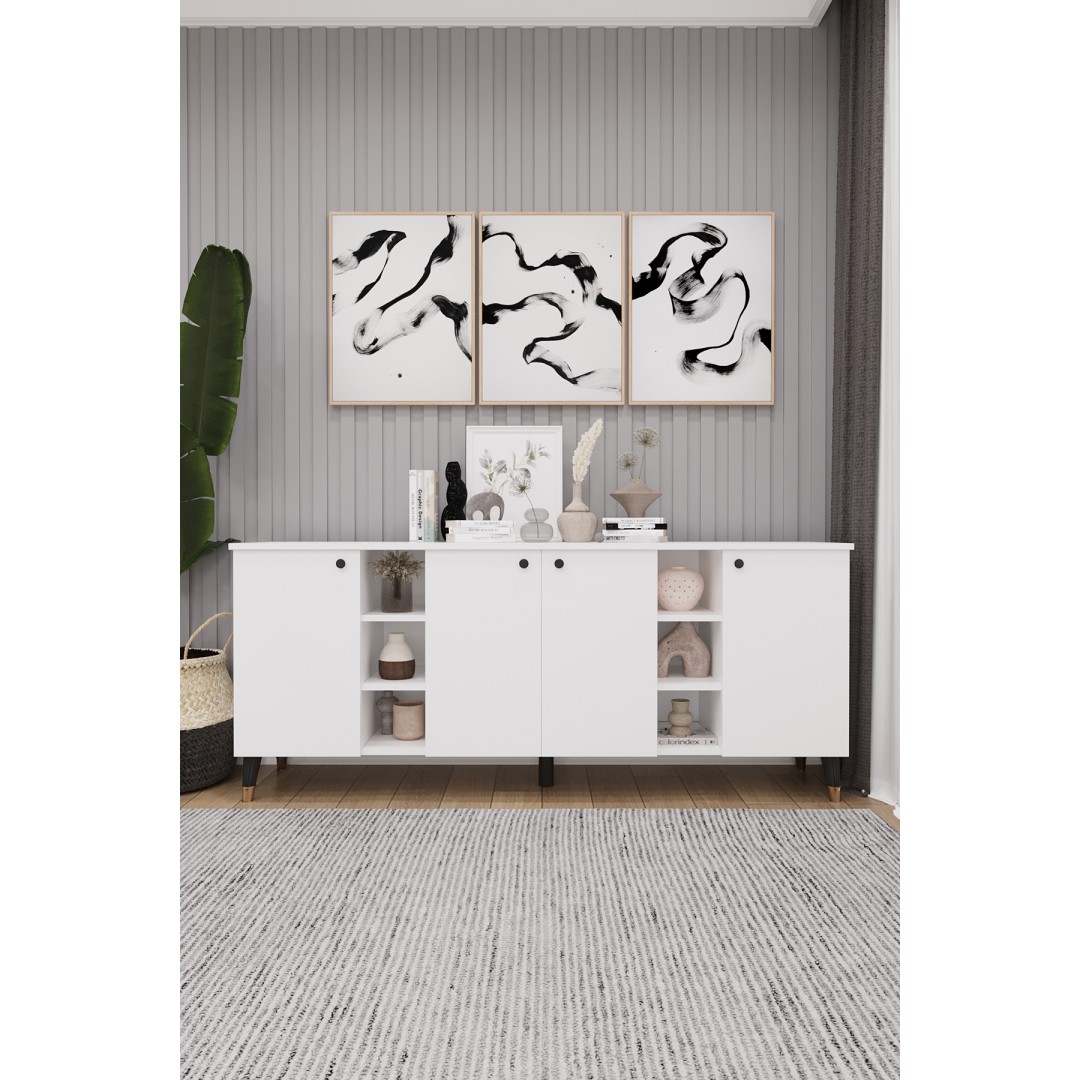Geniş Konsol - Modern Büfe Dolap - 4 Kapaklı Şık Tasarım Salon ve Yemek Odası Ünitesi KNSL-05 Geniş Konsol - Modern Büfe Dolap - 4 Kapaklı Şık Tasarım Salon ve Yemek Odası Ünitesi KNSL-05