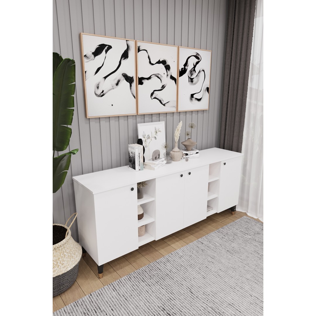 Geniş Konsol - Modern Büfe Dolap - 4 Kapaklı Şık Tasarım Salon ve Yemek Odası Ünitesi KNSL-05 Geniş Konsol - Modern Büfe Dolap - 4 Kapaklı Şık Tasarım Salon ve Yemek Odası Ünitesi KNSL-05