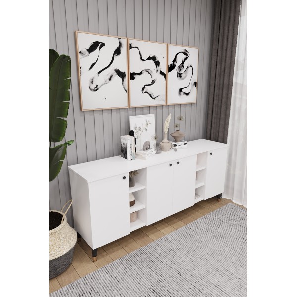 Geniş Konsol - Modern Büfe Dolap - 4 Kapaklı Şık Tasarım Salon ve Yemek Odası Ünitesi KNSL-05 Geniş Konsol - Modern Büfe Dolap - 4 Kapaklı Şık Tasarım Salon ve Yemek Odası Ünitesi KNSL-05