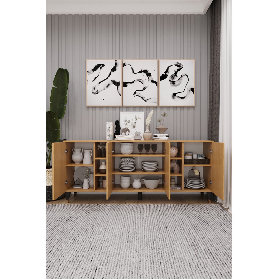 Geniş Konsol - Modern Büfe Dolap - 4 Kapaklı Şık Tasarım Salon ve Yemek Odası Ünitesi KNSL-05 Geniş Konsol - Modern Büfe Dolap - 4 Kapaklı Şık Tasarım Salon ve Yemek Odası Ünitesi KNSL-05