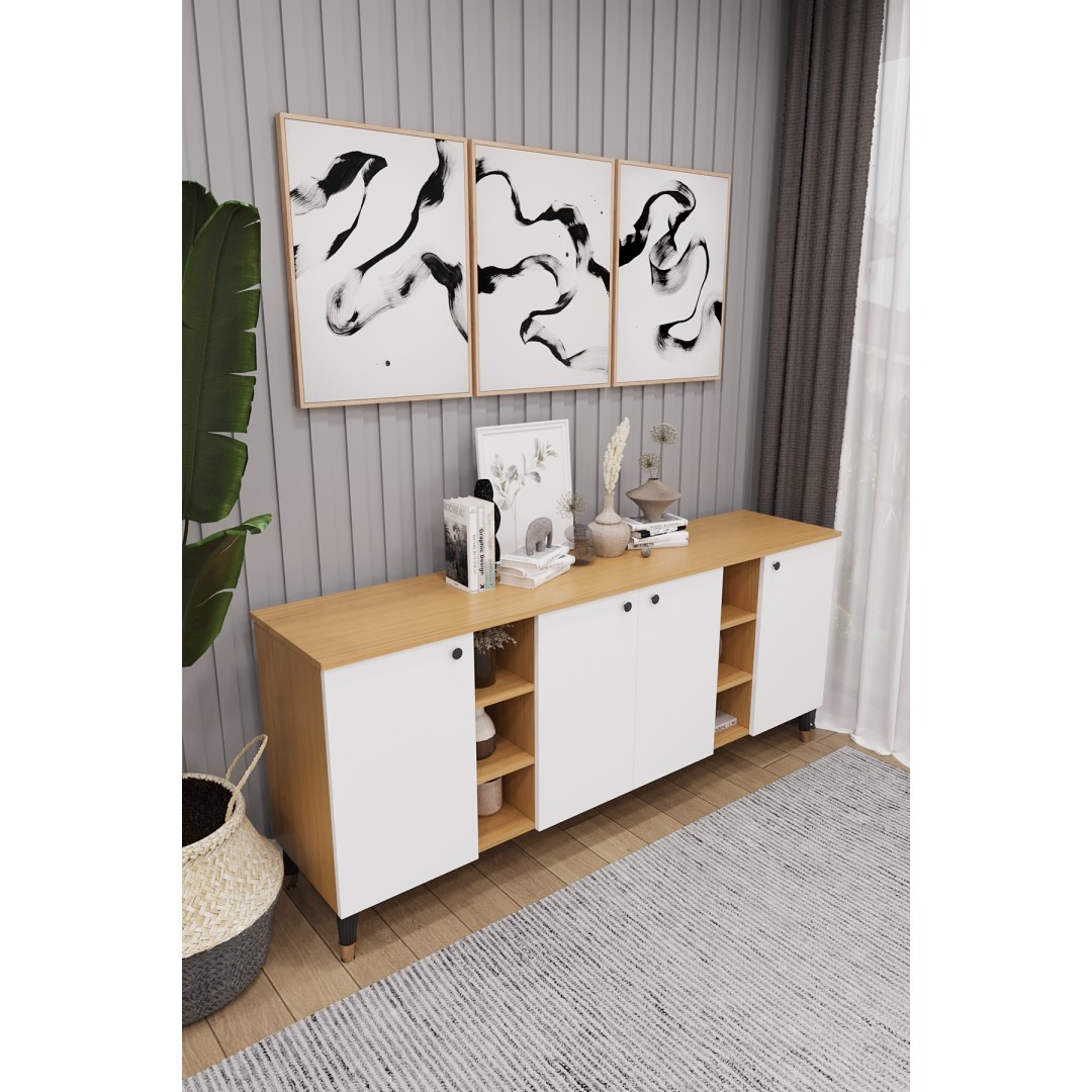 Geniş Konsol - Modern Büfe Dolap - 4 Kapaklı Şık Tasarım Salon ve Yemek Odası Ünitesi KNSL-05 Geniş Konsol - Modern Büfe Dolap - 4 Kapaklı Şık Tasarım Salon ve Yemek Odası Ünitesi KNSL-05