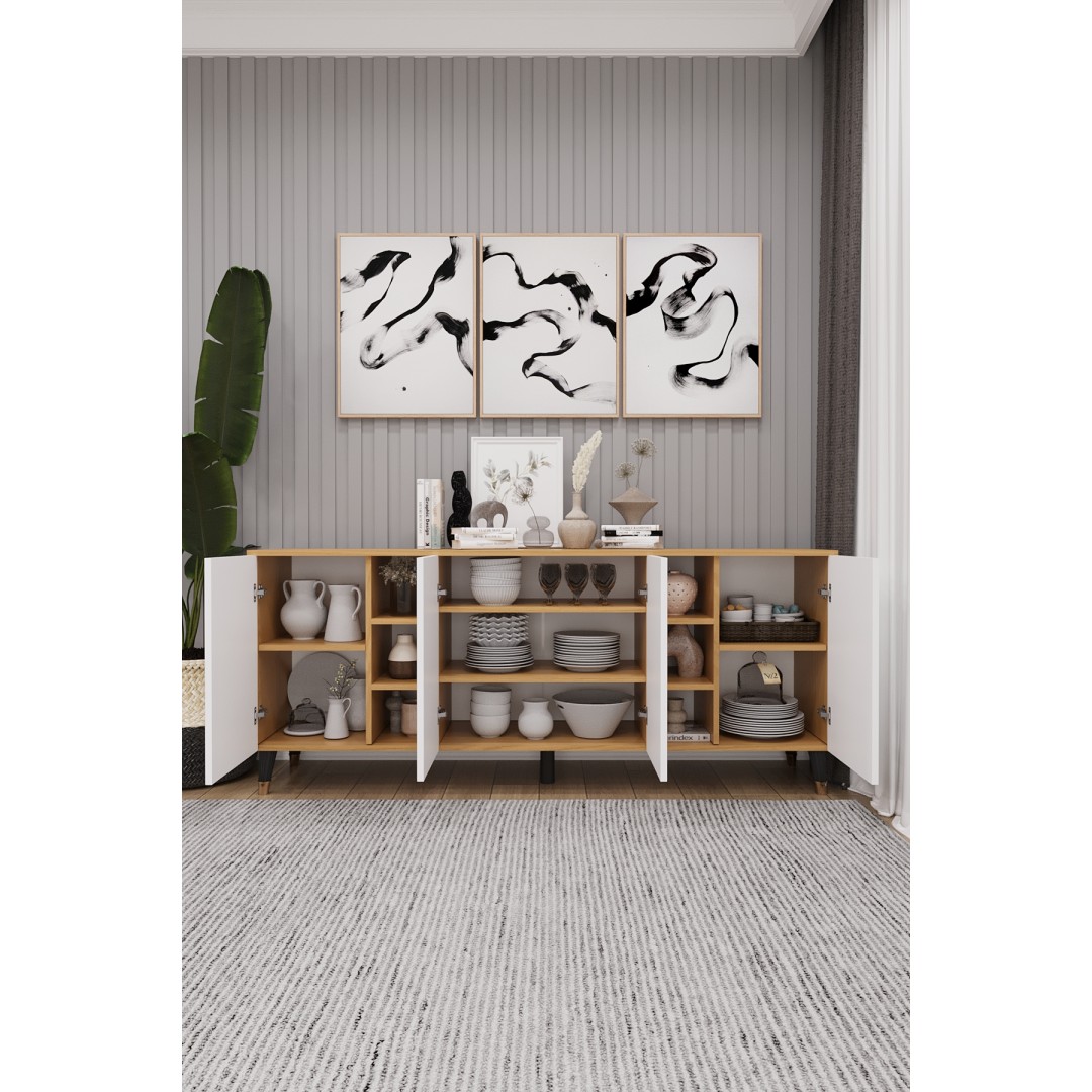 Geniş Konsol - Modern Büfe Dolap - 4 Kapaklı Şık Tasarım Salon ve Yemek Odası Ünitesi KNSL-05 Geniş Konsol - Modern Büfe Dolap - 4 Kapaklı Şık Tasarım Salon ve Yemek Odası Ünitesi KNSL-05