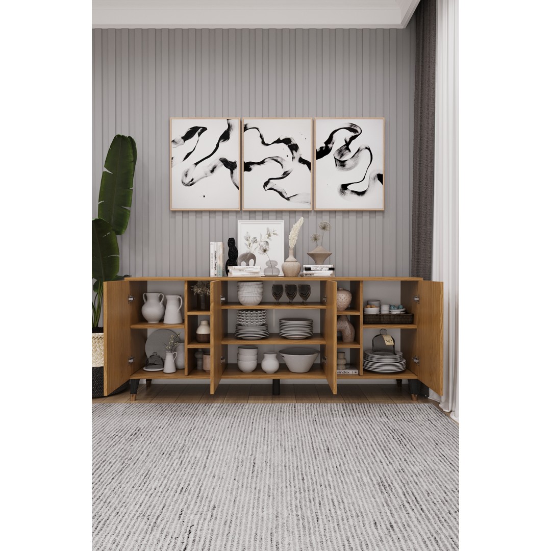 Geniş Konsol - Modern Büfe Dolap - 4 Kapaklı Şık Tasarım Salon ve Yemek Odası Ünitesi KNSL-05 Geniş Konsol - Modern Büfe Dolap - 4 Kapaklı Şık Tasarım Salon ve Yemek Odası Ünitesi KNSL-05