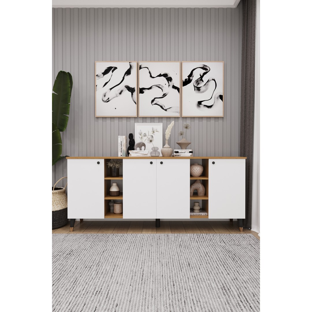 Geniş Konsol - Modern Büfe Dolap - 4 Kapaklı Şık Tasarım Salon ve Yemek Odası Ünitesi KNSL-05 Geniş Konsol - Modern Büfe Dolap - 4 Kapaklı Şık Tasarım Salon ve Yemek Odası Ünitesi KNSL-05