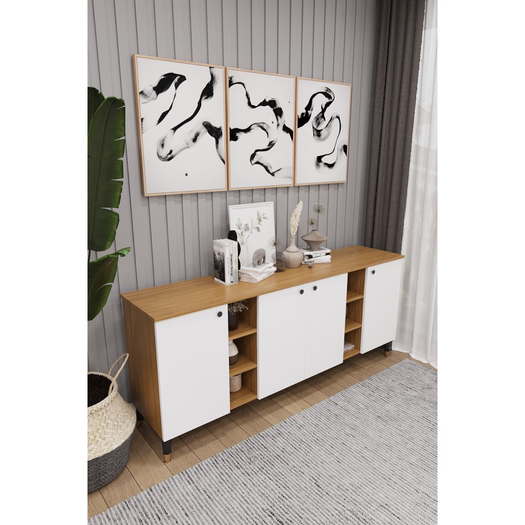 Geniş Konsol - Modern Büfe Dolap - 4 Kapaklı Şık Tasarım Salon ve Yemek Odası Ünitesi KNSL-05 Geniş Konsol - Modern Büfe Dolap - 4 Kapaklı Şık Tasarım Salon ve Yemek Odası Ünitesi KNSL-05