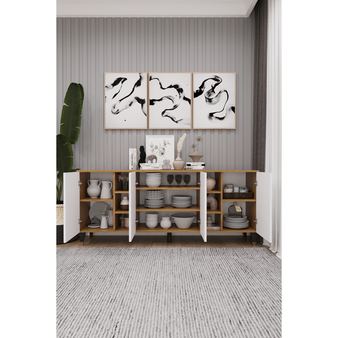 Geniş Konsol - Modern Büfe Dolap - 4 Kapaklı Şık Tasarım Salon ve Yemek Odası Ünitesi KNSL-05 Geniş Konsol - Modern Büfe Dolap - 4 Kapaklı Şık Tasarım Salon ve Yemek Odası Ünitesi KNSL-05