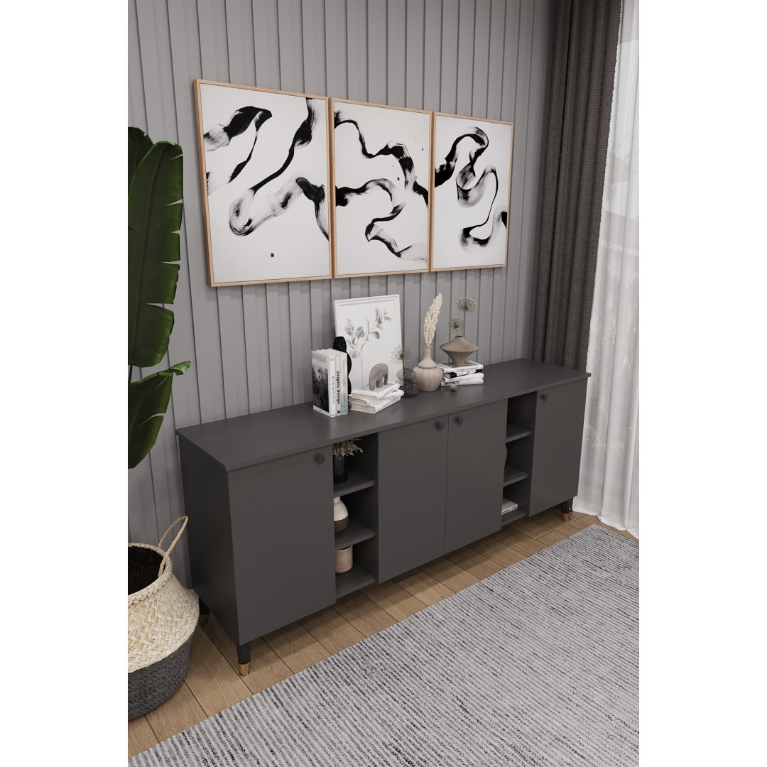 Geniş Konsol - Modern Büfe Dolap - 4 Kapaklı Şık Tasarım Salon ve Yemek Odası Ünitesi KNSL-05 Geniş Konsol - Modern Büfe Dolap - 4 Kapaklı Şık Tasarım Salon ve Yemek Odası Ünitesi KNSL-05