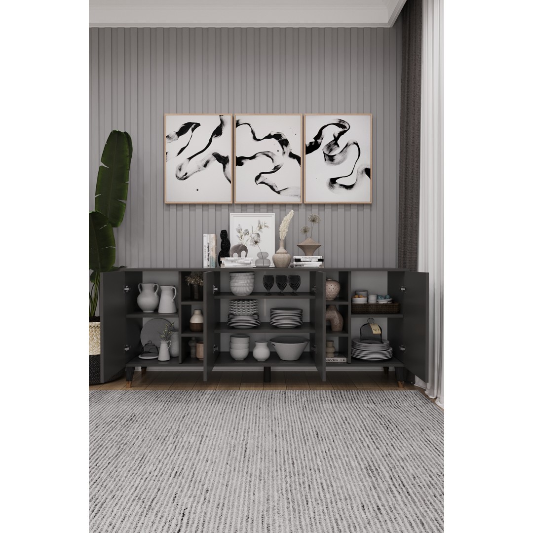 Geniş Konsol - Modern Büfe Dolap - 4 Kapaklı Şık Tasarım Salon ve Yemek Odası Ünitesi KNSL-05 Geniş Konsol - Modern Büfe Dolap - 4 Kapaklı Şık Tasarım Salon ve Yemek Odası Ünitesi KNSL-05