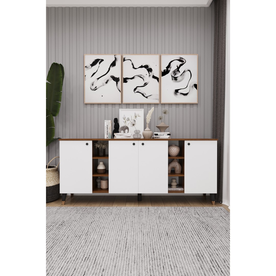 Geniş Konsol - Modern Büfe Dolap - 4 Kapaklı Şık Tasarım Salon ve Yemek Odası Ünitesi KNSL-05 Geniş Konsol - Modern Büfe Dolap - 4 Kapaklı Şık Tasarım Salon ve Yemek Odası Ünitesi KNSL-05