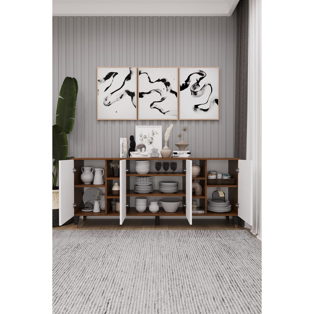 Geniş Konsol - Modern Büfe Dolap - 4 Kapaklı Şık Tasarım Salon ve Yemek Odası Ünitesi KNSL-05 Geniş Konsol - Modern Büfe Dolap - 4 Kapaklı Şık Tasarım Salon ve Yemek Odası Ünitesi KNSL-05