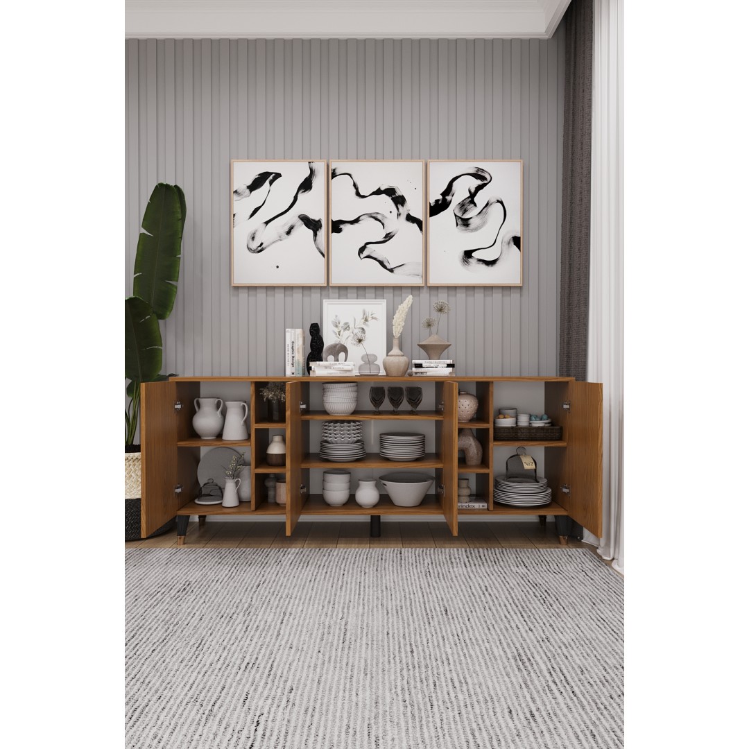 Geniş Konsol - Modern Büfe Dolap - 4 Kapaklı Şık Tasarım Salon ve Yemek Odası Ünitesi KNSL-05 Geniş Konsol - Modern Büfe Dolap - 4 Kapaklı Şık Tasarım Salon ve Yemek Odası Ünitesi KNSL-05