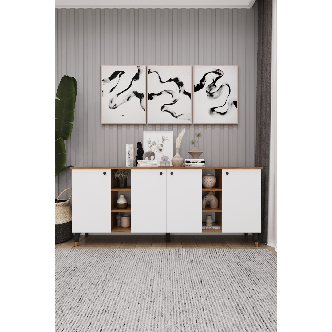 Geniş Konsol - Modern Büfe Dolap - 4 Kapaklı Şık Tasarım Salon ve Yemek Odası Ünitesi KNSL-05 Geniş Konsol - Modern Büfe Dolap - 4 Kapaklı Şık Tasarım Salon ve Yemek Odası Ünitesi KNSL-05