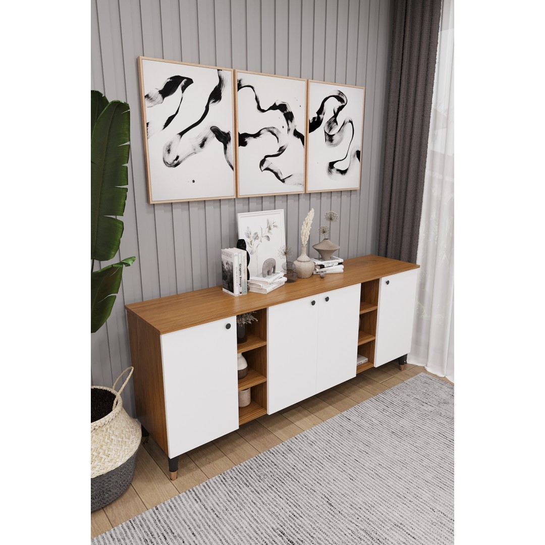 Geniş Konsol - Modern Büfe Dolap - 4 Kapaklı Şık Tasarım Salon ve Yemek Odası Ünitesi KNSL-05 Geniş Konsol - Modern Büfe Dolap - 4 Kapaklı Şık Tasarım Salon ve Yemek Odası Ünitesi KNSL-05