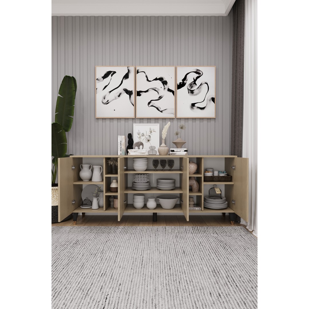 Geniş Konsol - Modern Büfe Dolap - 4 Kapaklı Şık Tasarım Salon ve Yemek Odası Ünitesi KNSL-05 Geniş Konsol - Modern Büfe Dolap - 4 Kapaklı Şık Tasarım Salon ve Yemek Odası Ünitesi KNSL-05