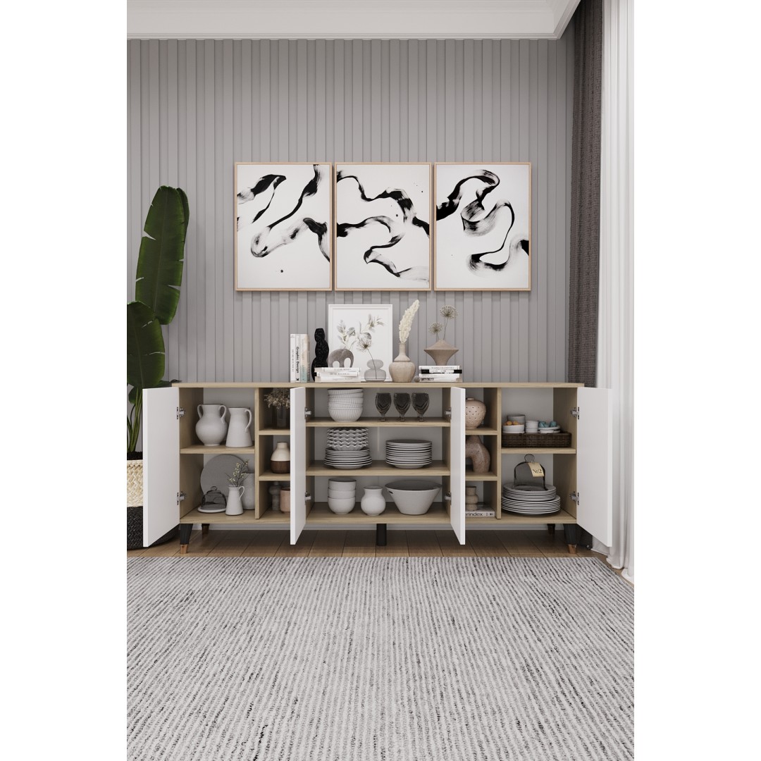 Geniş Konsol - Modern Büfe Dolap - 4 Kapaklı Şık Tasarım Salon ve Yemek Odası Ünitesi KNSL-05 Geniş Konsol - Modern Büfe Dolap - 4 Kapaklı Şık Tasarım Salon ve Yemek Odası Ünitesi KNSL-05