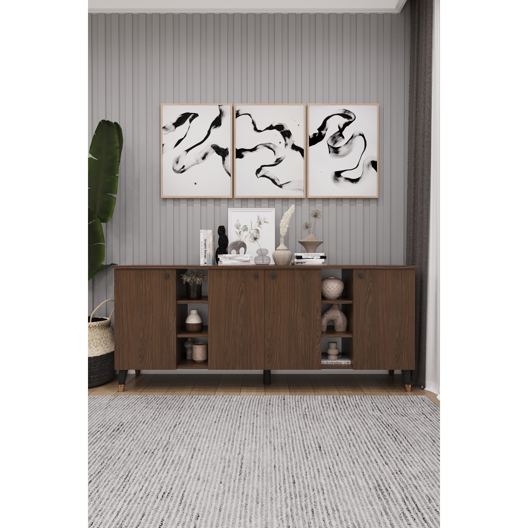 Geniş Konsol - Modern Büfe Dolap - 4 Kapaklı Şık Tasarım Salon ve Yemek Odası Ünitesi KNSL-05 Geniş Konsol - Modern Büfe Dolap - 4 Kapaklı Şık Tasarım Salon ve Yemek Odası Ünitesi KNSL-05