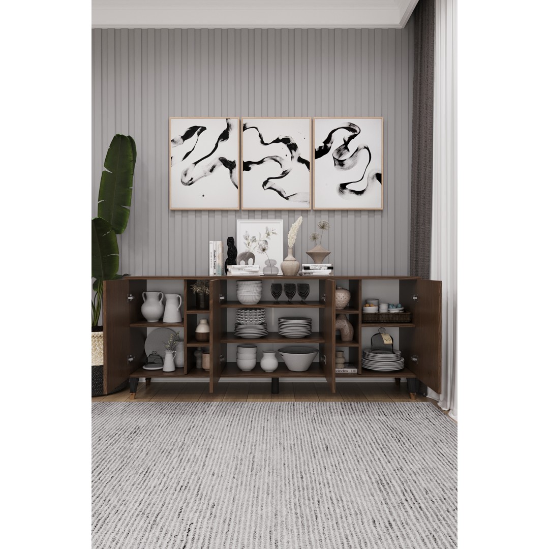 Geniş Konsol - Modern Büfe Dolap - 4 Kapaklı Şık Tasarım Salon ve Yemek Odası Ünitesi KNSL-05 Geniş Konsol - Modern Büfe Dolap - 4 Kapaklı Şık Tasarım Salon ve Yemek Odası Ünitesi KNSL-05