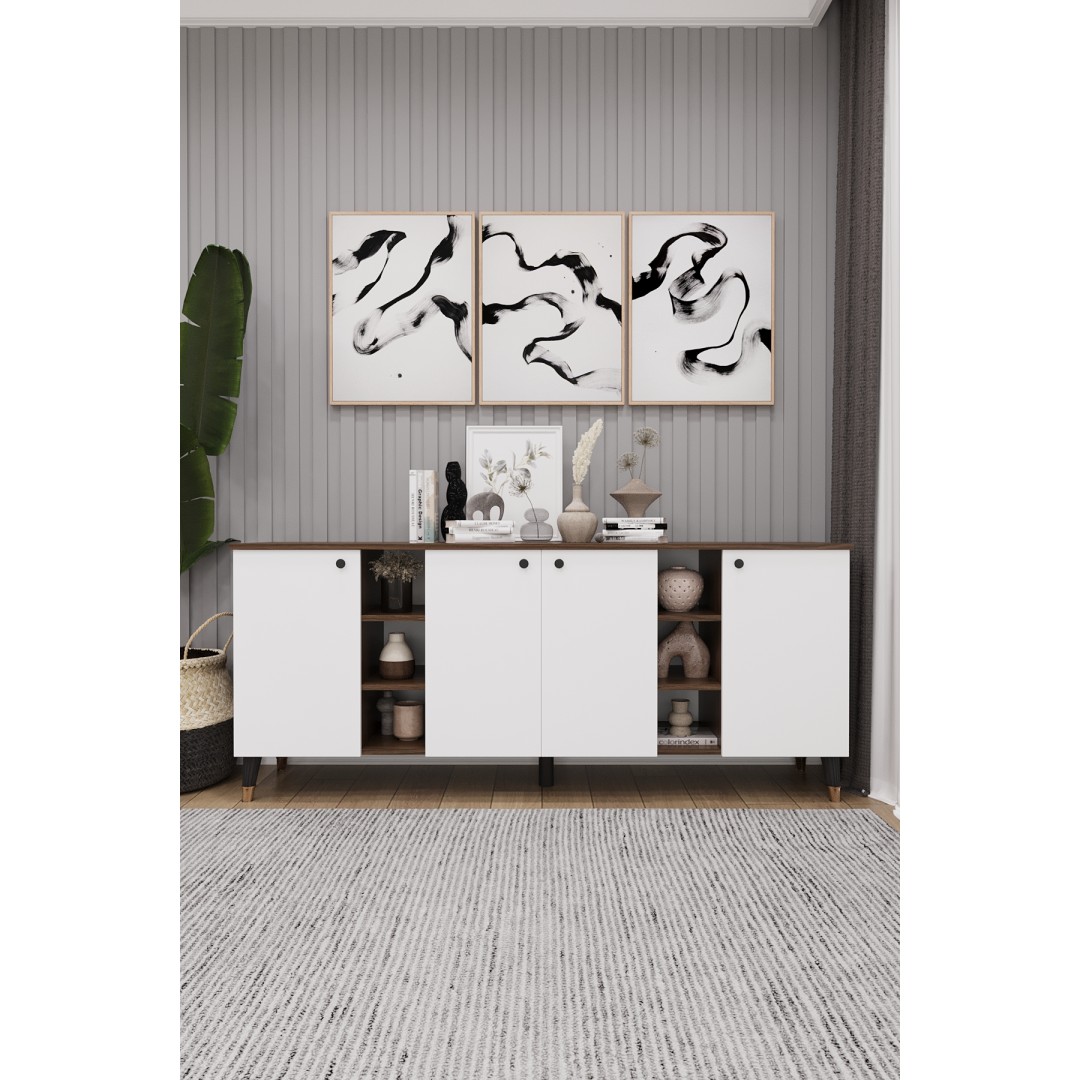 Geniş Konsol - Modern Büfe Dolap - 4 Kapaklı Şık Tasarım Salon ve Yemek Odası Ünitesi KNSL-05 Geniş Konsol - Modern Büfe Dolap - 4 Kapaklı Şık Tasarım Salon ve Yemek Odası Ünitesi KNSL-05