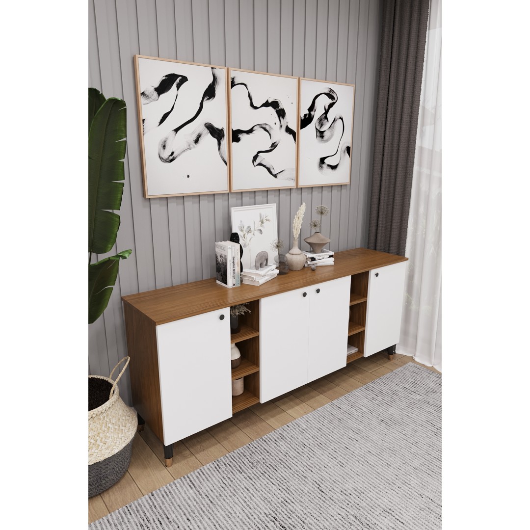 Geniş Konsol - Modern Büfe Dolap - 4 Kapaklı Şık Tasarım Salon ve Yemek Odası Ünitesi KNSL-05 Geniş Konsol - Modern Büfe Dolap - 4 Kapaklı Şık Tasarım Salon ve Yemek Odası Ünitesi KNSL-05