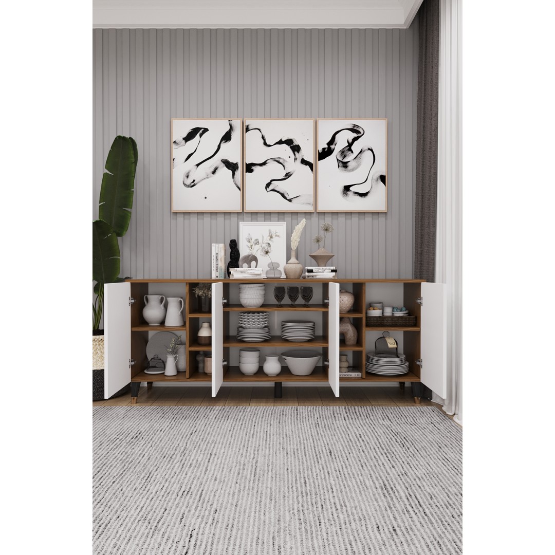 Geniş Konsol - Modern Büfe Dolap - 4 Kapaklı Şık Tasarım Salon ve Yemek Odası Ünitesi KNSL-05 Geniş Konsol - Modern Büfe Dolap - 4 Kapaklı Şık Tasarım Salon ve Yemek Odası Ünitesi KNSL-05