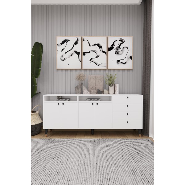 Modern Konsol ve TV Ünitesi 4 Çekmeceli, 4 Kapaklı, Depolama Alanı, Çok Amaçlı Dolap Büfe KNSL-06 Modern Konsol ve TV Ünitesi 4 Çekmeceli, 4 Kapaklı, Depolama Alanı, Çok Amaçlı Dolap Büfe KNSL-06