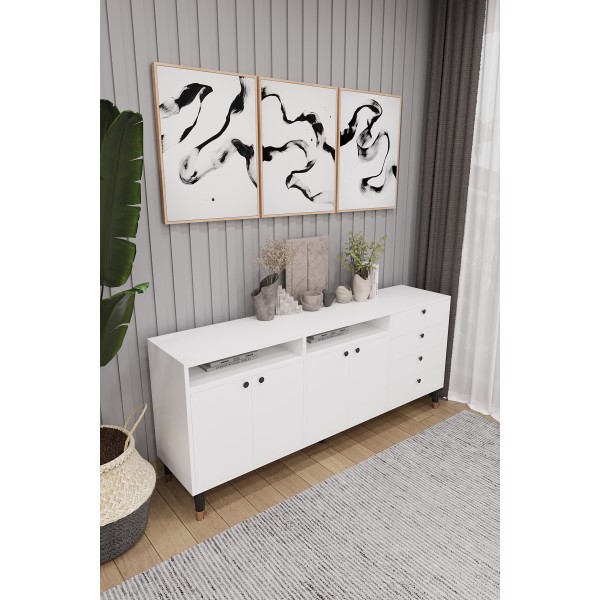 Modern Konsol ve TV Ünitesi 4 Çekmeceli, 4 Kapaklı, Depolama Alanı, Çok Amaçlı Dolap Büfe KNSL-06 Modern Konsol ve TV Ünitesi 4 Çekmeceli, 4 Kapaklı, Depolama Alanı, Çok Amaçlı Dolap Büfe KNSL-06