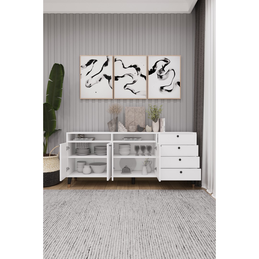 Modern Konsol ve TV Ünitesi 4 Çekmeceli, 4 Kapaklı, Depolama Alanı, Çok Amaçlı Dolap Büfe KNSL-06 Modern Konsol ve TV Ünitesi 4 Çekmeceli, 4 Kapaklı, Depolama Alanı, Çok Amaçlı Dolap Büfe KNSL-06