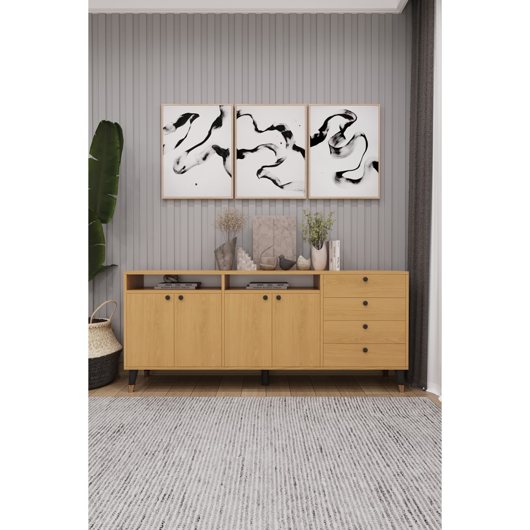 Modern Konsol ve TV Ünitesi 4 Çekmeceli, 4 Kapaklı, Depolama Alanı, Çok Amaçlı Dolap Büfe KNSL-06 Modern Konsol ve TV Ünitesi 4 Çekmeceli, 4 Kapaklı, Depolama Alanı, Çok Amaçlı Dolap Büfe KNSL-06