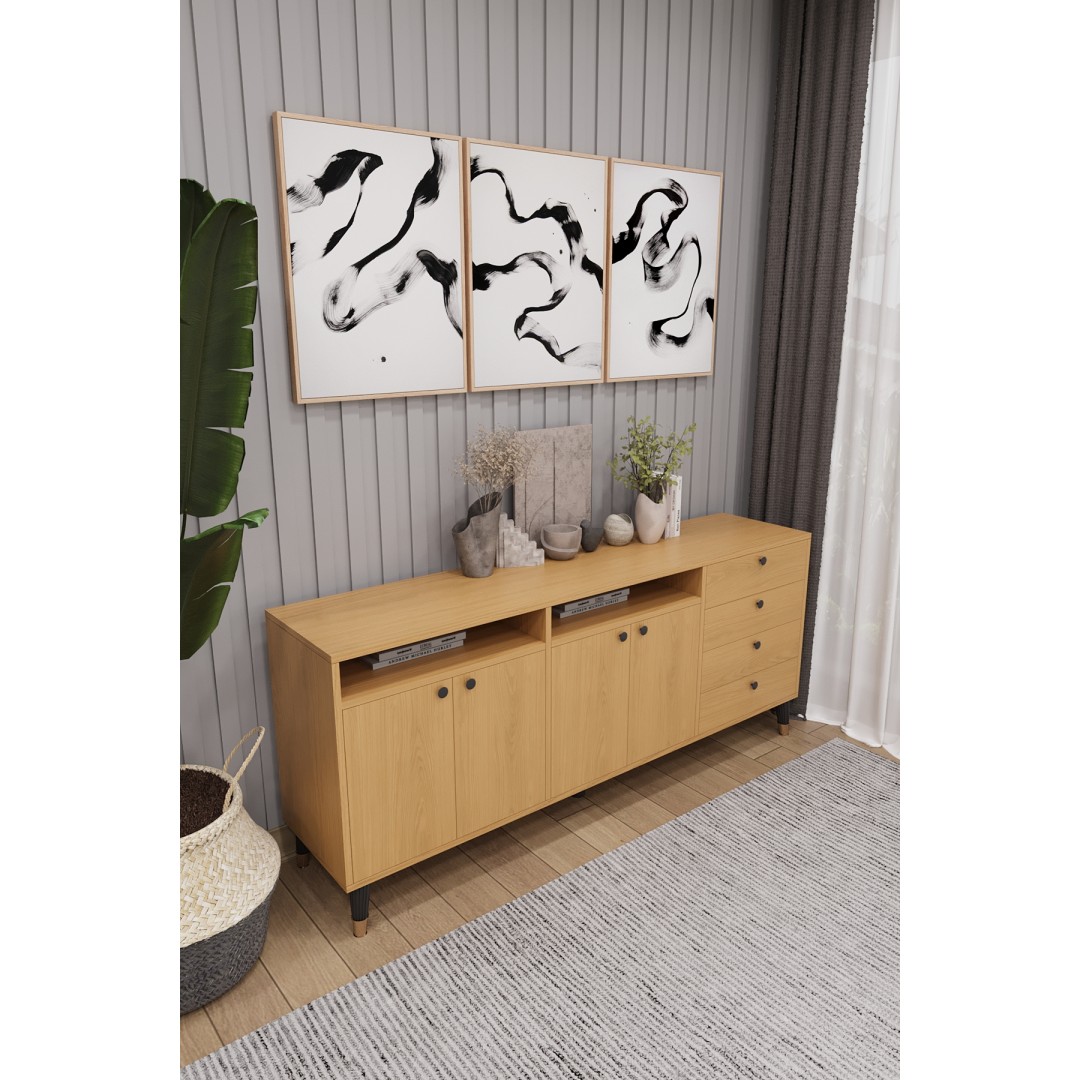 Modern Konsol ve TV Ünitesi 4 Çekmeceli, 4 Kapaklı, Depolama Alanı, Çok Amaçlı Dolap Büfe KNSL-06 Modern Konsol ve TV Ünitesi 4 Çekmeceli, 4 Kapaklı, Depolama Alanı, Çok Amaçlı Dolap Büfe KNSL-06