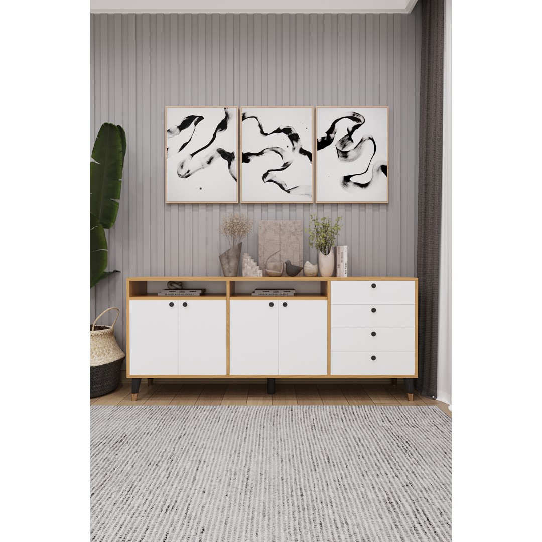 Modern Konsol ve TV Ünitesi 4 Çekmeceli, 4 Kapaklı, Depolama Alanı, Çok Amaçlı Dolap Büfe KNSL-06 Modern Konsol ve TV Ünitesi 4 Çekmeceli, 4 Kapaklı, Depolama Alanı, Çok Amaçlı Dolap Büfe KNSL-06