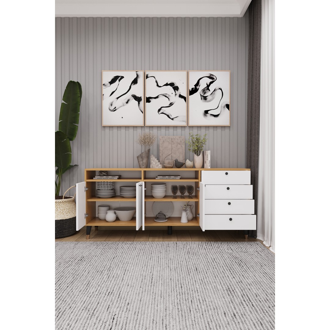 Modern Konsol ve TV Ünitesi 4 Çekmeceli, 4 Kapaklı, Depolama Alanı, Çok Amaçlı Dolap Büfe KNSL-06 Modern Konsol ve TV Ünitesi 4 Çekmeceli, 4 Kapaklı, Depolama Alanı, Çok Amaçlı Dolap Büfe KNSL-06