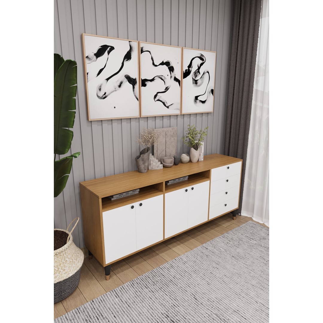 Modern Konsol ve TV Ünitesi 4 Çekmeceli, 4 Kapaklı, Depolama Alanı, Çok Amaçlı Dolap Büfe KNSL-06 Modern Konsol ve TV Ünitesi 4 Çekmeceli, 4 Kapaklı, Depolama Alanı, Çok Amaçlı Dolap Büfe KNSL-06